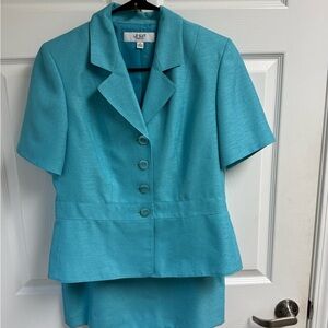 Le Suit Aqua Blazer and Skirt Ensemble Short Sleeve Mature Modest Careerwear 8
